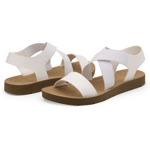 Criss Cross Ankle Strap Flat Sandals - WHITE - 4